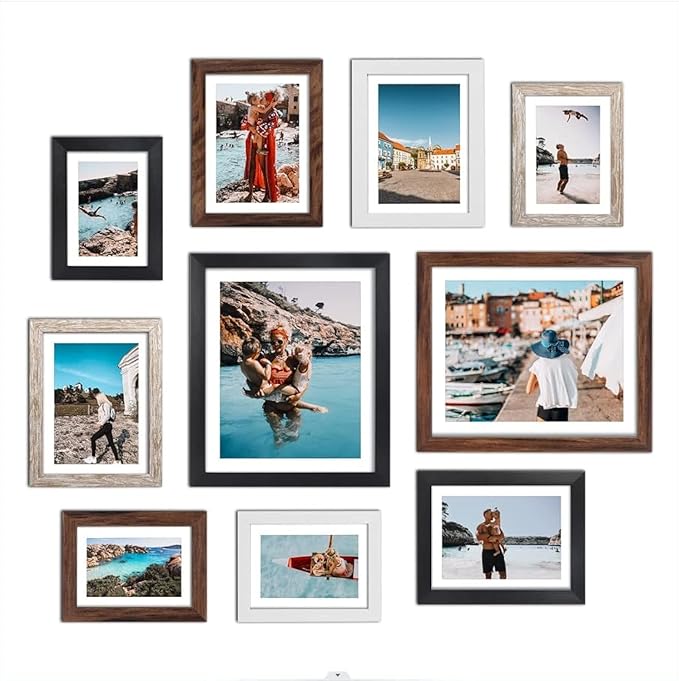 Giftgarden Multi Colors Picture Frames with Mat for Multiple Sizes Photos, Four 4x6, Four 5x7, Two 8x10, Assorted Gallery Frame Collage for Wall or Tabletop, Set of 10