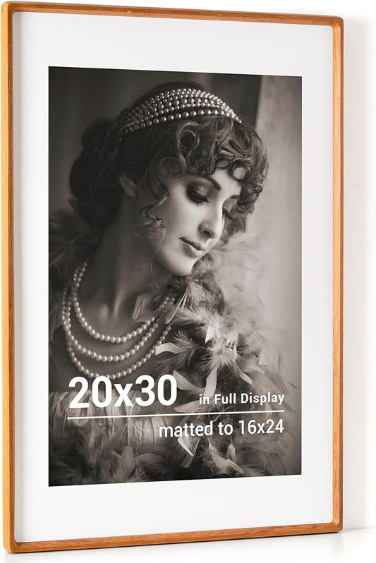 20x30 Poster Frame, USA-Sourced Teak Wood Picture Frame with HD Tempered Glass, Handcrafted Rounded Corner 20 x 30 Wooden Frames Matted to 16x24 Photos, Horizontal or Vertical Wall Display