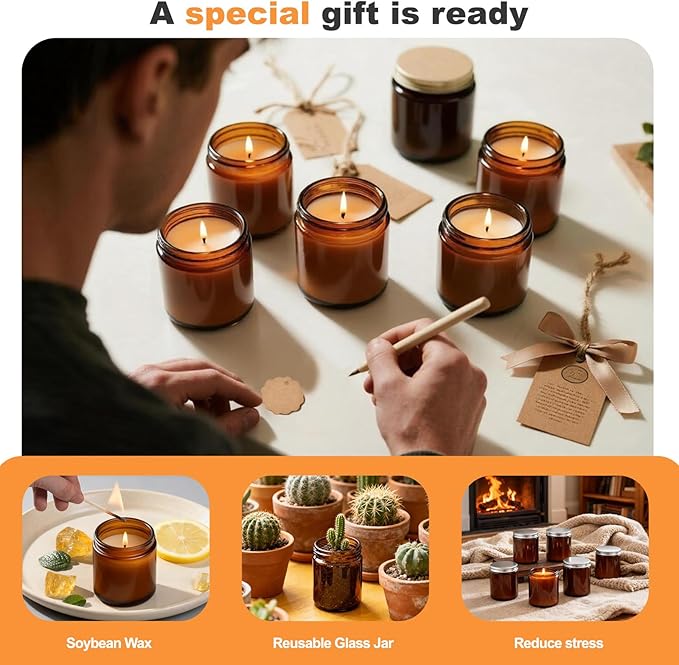 Home Scented Candles Gift Set, 6 Pack Aromatherapy Candles for Women, Non Toxic Soy Wax Candles for Relaxing Stress Relief, Emotional Gift with Handwritten Cards