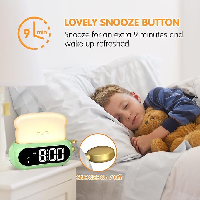 Kids Alarm Clocks for Bedroom, Cute Digital Clock with Night Light, 10 Ringtones, 10 Volumes, Nap Timer, Brightness Dimmer, Snooze, Bedside Alarm Clocks for Boys Girls Teens Birthday Gift, Plug-in Use - Image 4