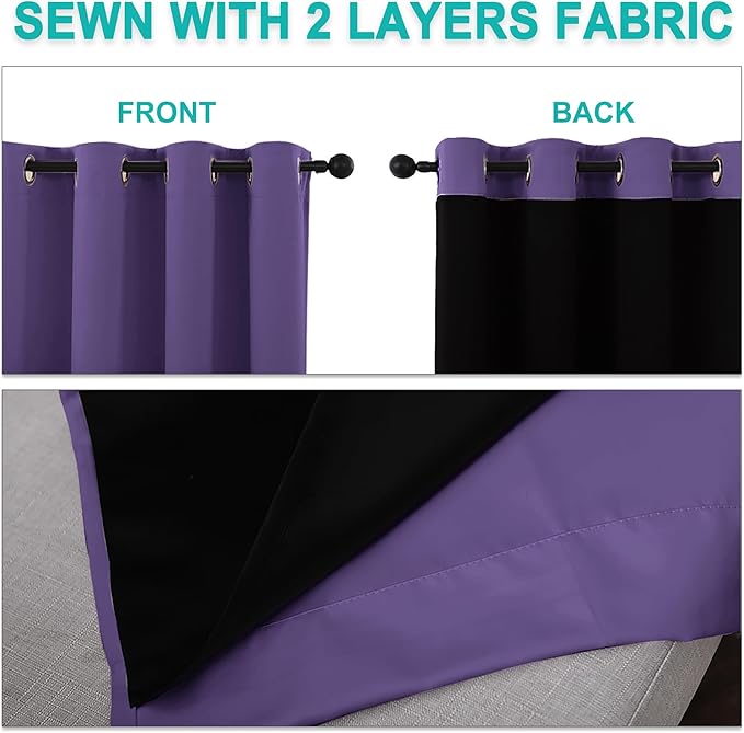 NICETOWN Lilac Purple Full Shade Curtain Panels, Pair of Thermal Insulated & Energy Efficiency Blackout Curtains for Living Room Windows, Lined Silky Performance Window Dressing (46" Wide x 90" Long)