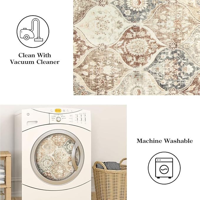 Lahome Moroccan Trellis Hallway Runner Rug, 2x6 Kitchen Runner Rugs Non Skid Washable, Vintage Laundry Room Rug Ultra-Thin Long Carpet for Bathroom Bedroom Entryway Elise, Khaki