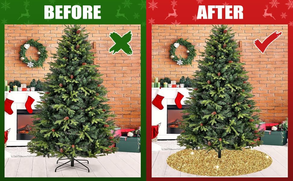 FOTSHARER 46 Inch Gold Christmas Tree Skirt Velvet Sequin Tree Skirt Mat Glitter Xmas Tree Skirts Large for Winter Holiady Luxury Sparkle Tree Cover Skirt for Artificial Trees Christmas Day Supplies - Image 6