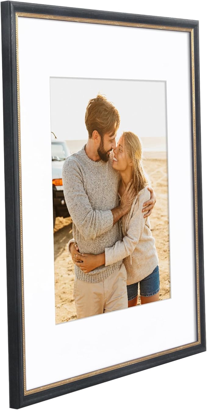 Americanflat Vintage Frames - 16x20 Picture Frame with Beaded Accents and Polished Plexiglass - Use as 11x14 Frame or Display 16x20 Photos Without Mat - Heirloom Collection - Wall Display - Black Gold