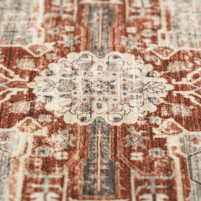 RUUGME Washable 5x7 Area Rugs - Large Rugs for Living Room Stain Resistant Carpet Vintage Rugs for Bedroom with Non Slip Backing Home Decor Floor Decoration Mat (5x7 Brick)