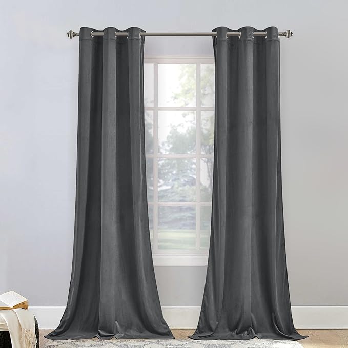 StangH Super Soft Grey Velvet Curtains 90 inches, Grommet Door Curtains Privacy Assured for Doorway/Closet, Thick Vertical Drapes Temperature Balance for Dining Room, W42 x L90, 2 Pieces