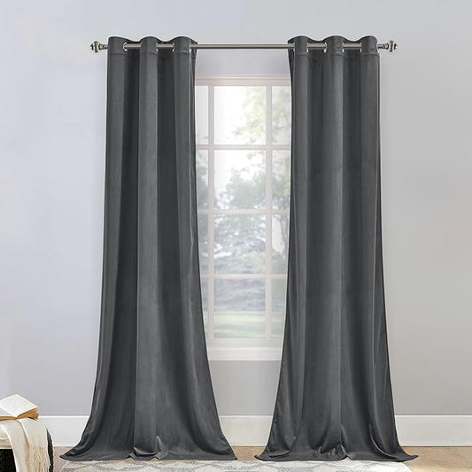 StangH Super Soft Grey Velvet Curtains 90 inches, Grommet Door Curtains Privacy Assured for Doorway/Closet, Thick Vertical Drapes Temperature Balance for Dining Room, W42 x L90, 2 Pieces