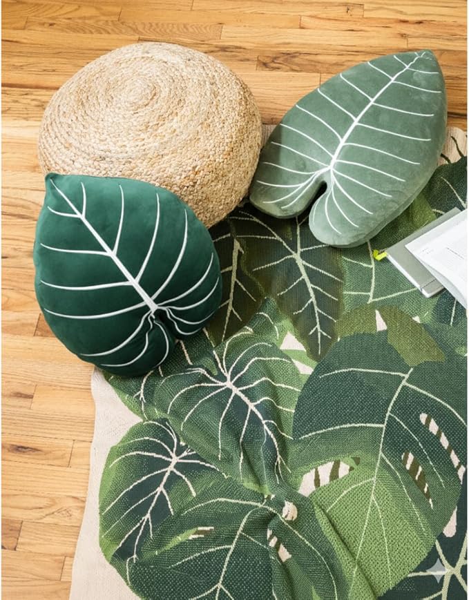 Green Philosophy Co. Philodendron Gloriosum Leaf Pillow - Forest Green