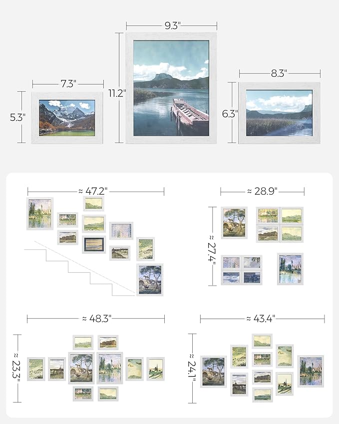 SONGMICS Picture Frames, Collage Picture Frames Set of 10, Two 8x10, Four 5x7, Four 4x6, Photo Frame for Wall Gallery Decor, Table Display, Glass, Cloud White URPF010W01V1