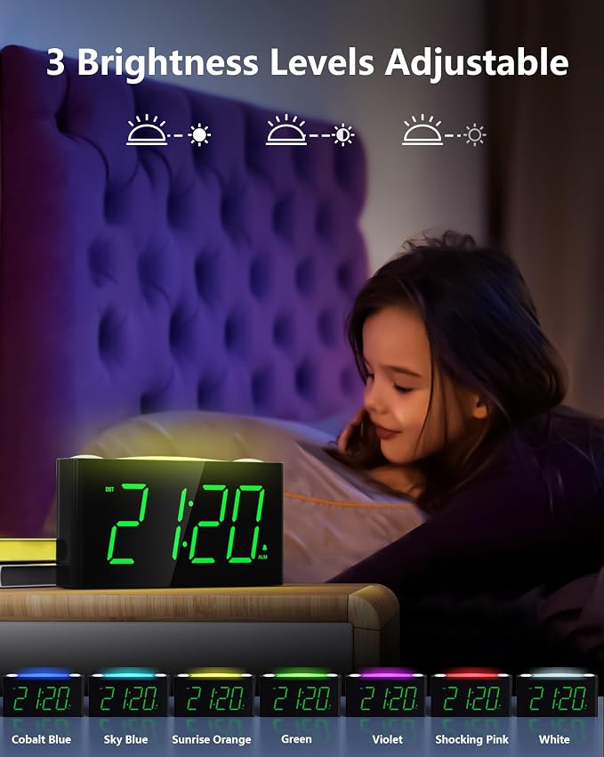 Digital Alarm Clock for Bedroom, Large Screen with 7 Color Night Light - Image 4