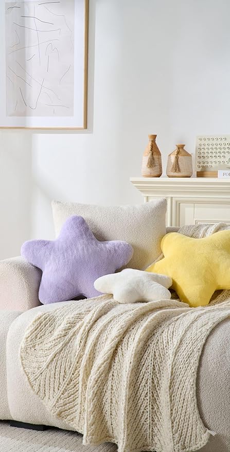 Set of 2 Throw Pillows Star Pillow Couch Pillows Decorative Pillows Bed Pillows Cute Pillows,Yellow 19"