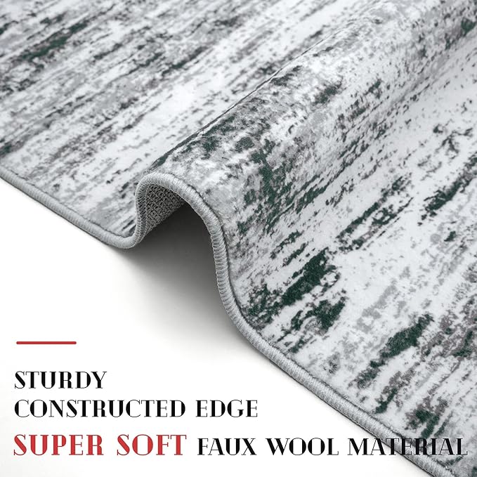 Lansny Modern Abstract 5x7 Machine Washable Area Rug Non-Slip Soft Bedroom Living Romm Rug Black Gray White Ultra Thin Print Faux Wool Floor Carpet Throw Rugs for Nursery Playroom Dining Room Indoor