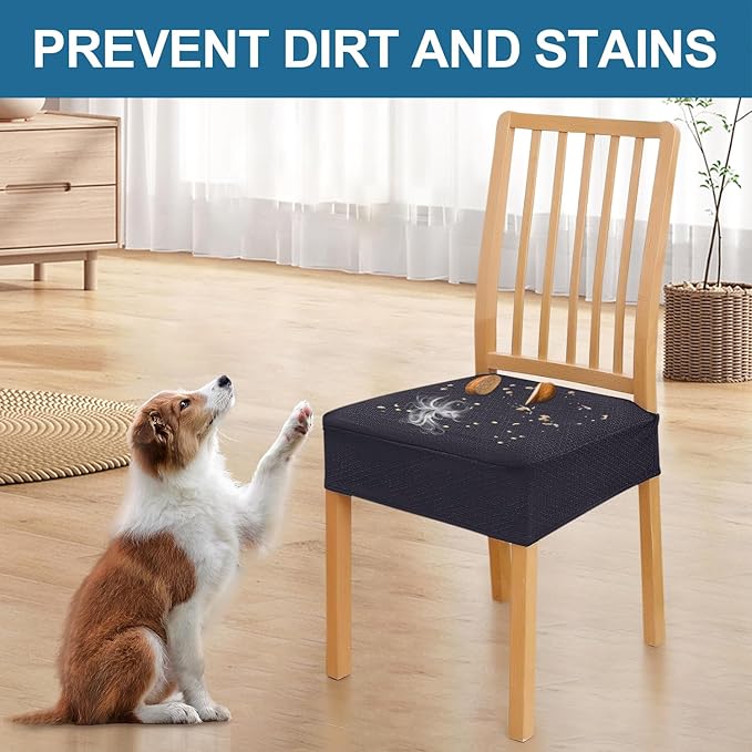 Smiry Waterproof Seat Covers for Dining Room Chairs Set of 8, Stretch Jacquard Removable Washable Chair Seat Slipcovers Protector, No Rear Covers, Dark Grey