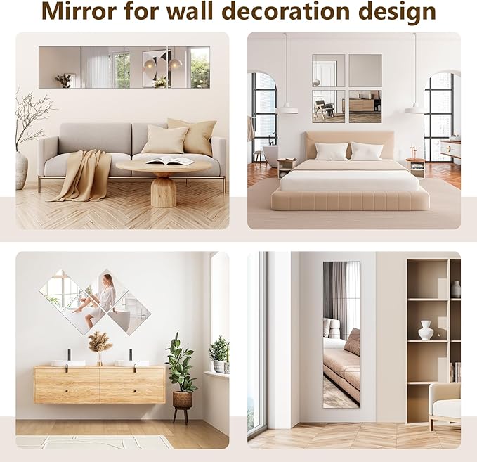 Shiftshade 4 Pack Wall Mirror Full Length, 12 x 12 Inch Acrylic Mirror Tiles, Shatterproof Flexible Plastic Mirror Sheets for Bedroom Home Gym Door