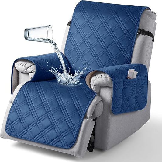 TAOCOCO 100% Waterproof Recliner Chair Cover, Thickness Recliner Covers That Stay in Place, Reclining Chair Cover Furniture Protector for Kids, Pets(23.6'', Dark Blue-Velvet)