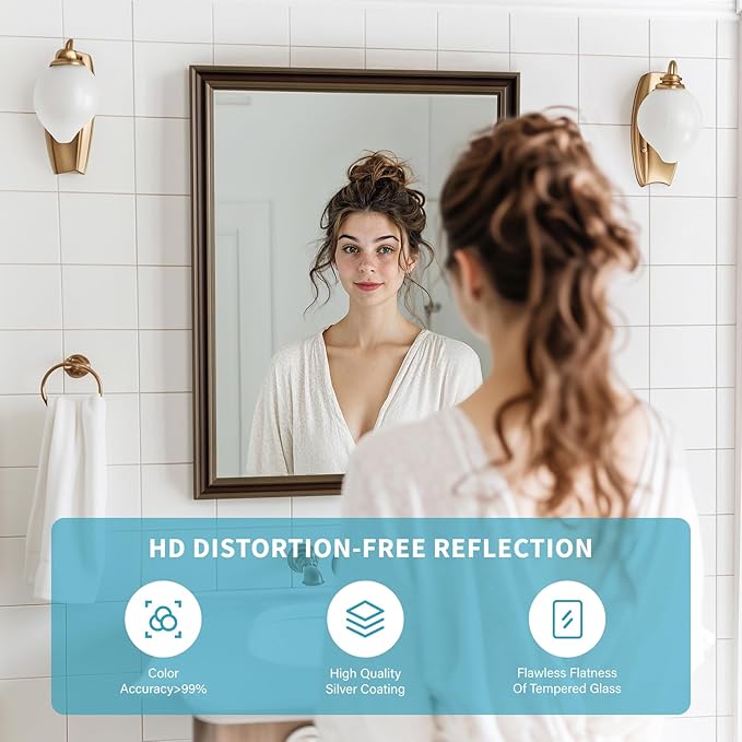 Retro Copper Effect Framed Wall Mirror, 30x48 Rectangle Mirror, Anti-desilvering Tempered Glass, Sustainable& Sturdy Frame, Farmhouse Mirror, Anti-Rust, 3min Fast Setup for Bathroom Living Room