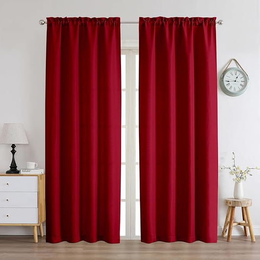 Chyhomenyc Christmas Red Curtains 90 Inch Length 2 Panels Set, Faux Linen Textured Light Filtering Soft Airy Privacy Farmhouse Curtain Drapes for Living Room Bedroom, 40W x 90L Inches
