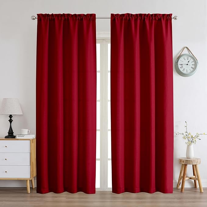 Chyhomenyc Christmas Red Curtains 84 Inch Length 2 Panels Set, Faux Linen Textured Semi Light Filtering Soft Airy Farmhouse Curtain Drapes for Living Room Bedroom, Cortinas para Sala, 40Wx84L
