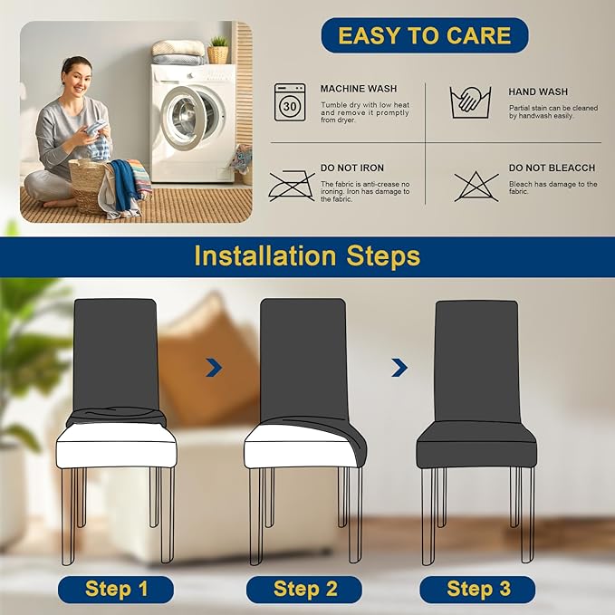 Chair Covers, Stretch Kitchen Chair Covers/Dining Chair Covers for Dining Room 8 Pack, Removable Washable Dining Chair Slipcovers for Home, Hotel, Banquet