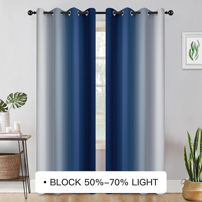 COSVIYA Curtains & Drapes Ombre Royal Blue Curtains 84 inch Long 2 Panels Set, Grommet Room Darkening Light Blocking Insulated Thermal Gradient Window Panels for Bedroom/Living Room,52x84 inches