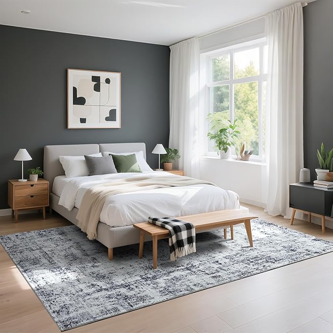 HOMORE Living Room Rug 5x7 Grey Rug for Bedroom Washable Area Rugs for Dining Room Non Slip Rugs for Kids Nursery Room Abstract Carpet for Farmhouse,Dorm,Classroom,Apartment