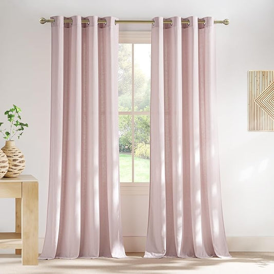 NICETOWN Thick Linen Blush Pink Curtains 2 Panels for Kids Room, Grommet Flax Linen Privacy Added with Light Filtering Window Treatments for Bedroom/Living Room, W55 x L96