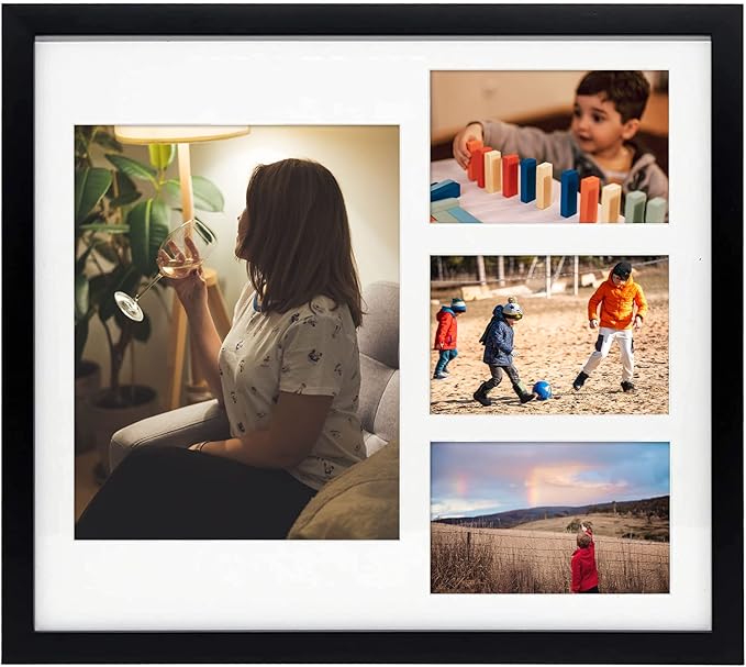 Golden State Art, 14x16 Black Wood Picture Frame - White Mat for 8x10 and 4x6 Photos - Real Glass, Sawtooth Hanger, Swivel Tabs - Wall Mounting - Great for Posters, Weddings, and Engagements