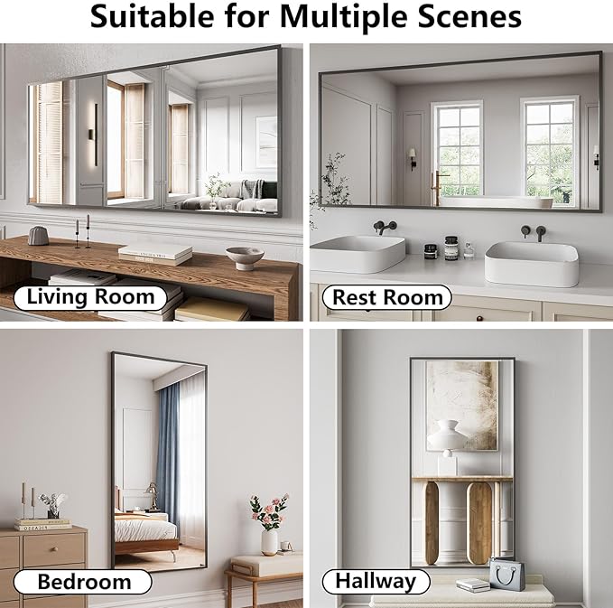 Koonmi Bathroom Mirror 30x60 Matte Black Bathroom Wall-Mounted Mirrors, Modern Rectangle Vanity Mirror, HD Tempered Glass, Aluminum Alloy Frame Allow to Hang Horizontally or Vertically