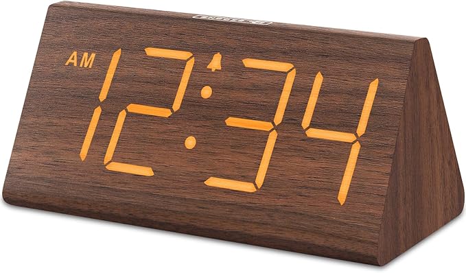 DreamSky Wooden Digital Alarm Clocks for Bedrooms - Electric Desk Clock with Large Numbers, USB Port, Loud Alarm for Heavy Sleepers, Adjustable Volume, Dimmer, Snooze, DST, Wood D??cor, Adapter Powered