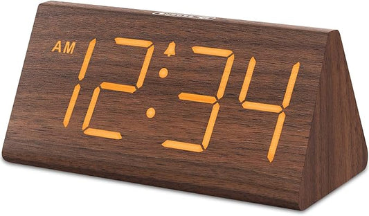 DreamSky Wooden Digital Alarm Clocks for Bedrooms - Electric Desk Clock with Large Numbers, USB Port, Loud Alarm for Heavy Sleepers, Adjustable Volume, Dimmer, Snooze, DST, Wood D??cor, Adapter Powered