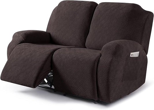 VANSOFY Loveseat Recliner Covers, 2-Pieces Stretch Reclining Couch Cover with Pockets Recliner Sofa Slipcovers 2 Seate Soft Washable Furniture Protector for Dogs Cats(Chocolate)