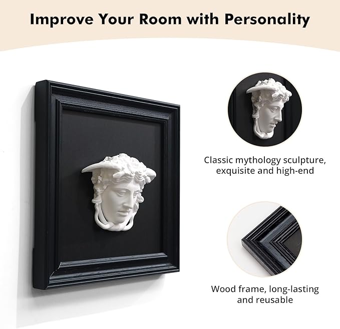 FOLKOR LIFE Medusa Wall Sculpture, 3D Medusa Relief Black and White Wall Art, Classical Greek Goddess Wall Hanging Sculpture for Living Room, Bedroom, Gothic or Modern Home Decor