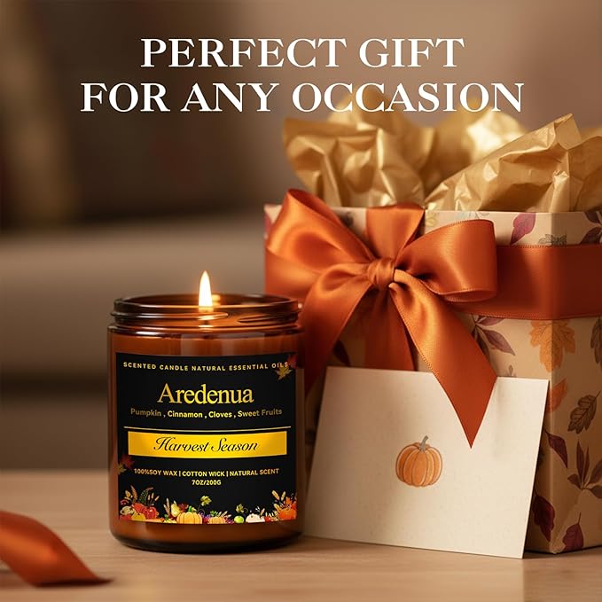 Harvest Season Candle – Warm Holiday & Winter Pumpkin Spice Aroma, Hand-Poured Soy Candle for Christmas Home Décor & Cozy Seasonal Gifting