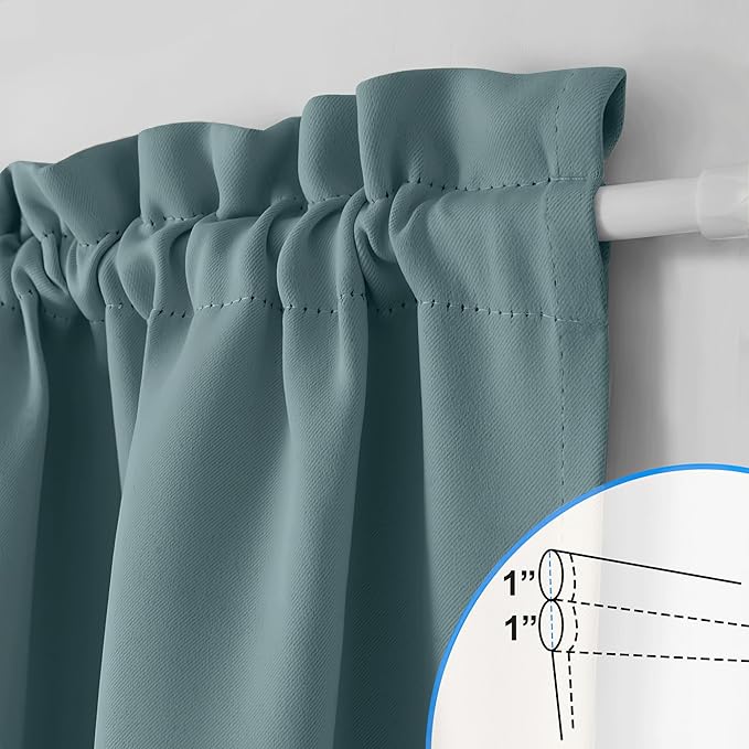 NICETOWN French Door Curtains Rod Pocket Thermal Blackout Shade for Glass Window, Kitchen and Patio Doors for Privacy, 25 X 72 Inches Long, 1 Curtain Panel with Tieback, Greyish Blue