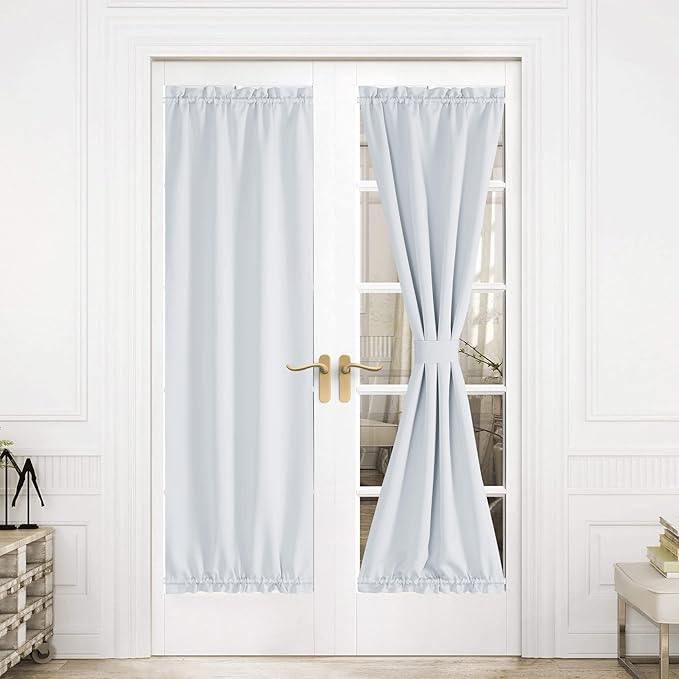 NICETOWN French Door Curtain Window Treatment Drapes - Solid Room Darkening Thermal Insulated 30 x 72 Inches Blackout Gliding Door Curtains Kitchen Panels Coverings, 1 Panel, Greyish White