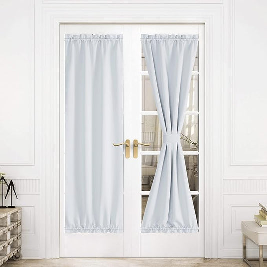 NICETOWN French Door Curtain Window Treatment Drapes - Solid Room Darkening Thermal Insulated 30 x 72 Inches Blackout Gliding Door Curtains Kitchen Panels Coverings, 1 Panel, Greyish White