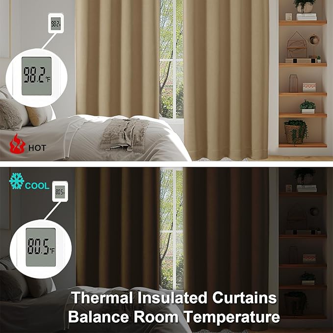 Simplebrand Ava Taupe Short 24 Inches Blackout Curtain 2 Panels Set, Half Window Rod Pocket Privacy Curtain Tiers for Kitchen, Curtains Blackout for Bathroom Shades, W30 x L24 Inch, Taupe