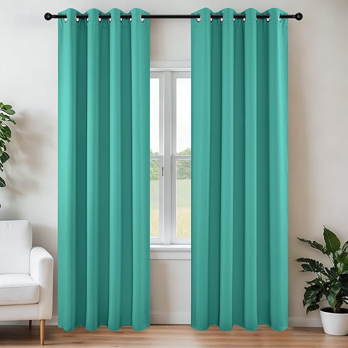 Joydeco Blackout Curtains 108 Inch Length 2 Panels Set, Thermal Insulated Long Curtains& Drapes 2 Burg, Room Darkening Grommet Drapes for Living Room Bedroom Window (W52 x L108 Inch, Peacock Blue)