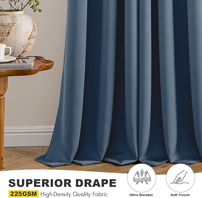 MIULEE Stone Blue Blackout Curtains for Bedroom Living Room 90 Inches Long 2 Panels, Thermal Insulated Room Darkening Drapes Grommet Noise Reducing Light Blocking Window Treatments 40x90 Inch