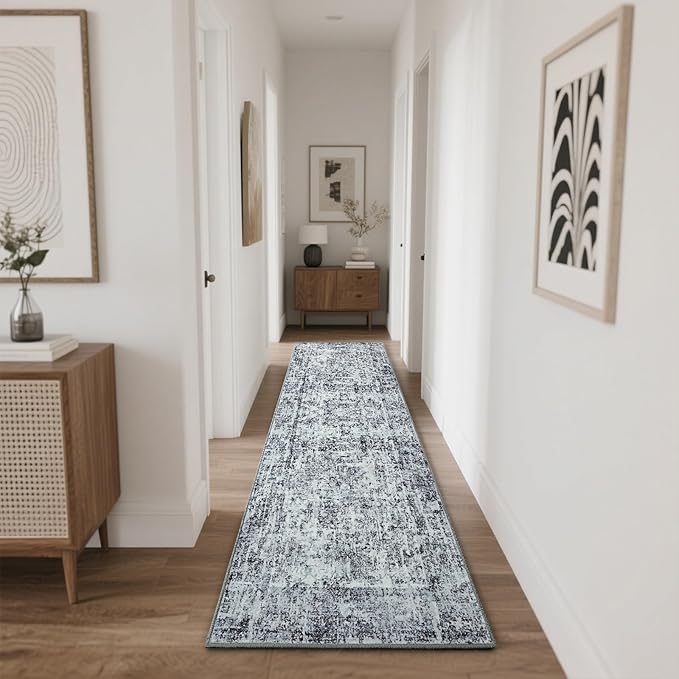 HOMORE 2x8 Runner Rug for Kitchen Hallways Runners Rugs,Classic Grey Long Rug Non Slip Washable Rugs for Entrway Soft Abstract Carpet for Entrance Bedroom Living Room Bathroom