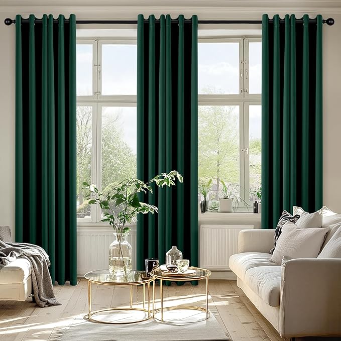 MIULEE Hunter Green Blackout Curtains for Bedroom Living Room 84 Inches Long 2 Panels, Thermal Insulated Room Darkening Drapes Grommet Noise Reducing Light Blocking Window Treatments 40x84 Inch