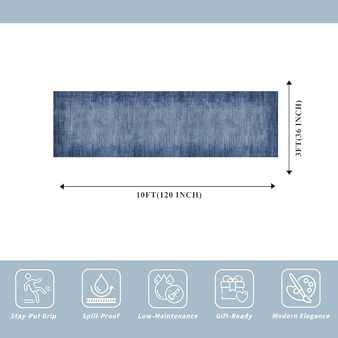 3x10 ft Long Hallway Runner Rug – Non-Slip Washable Kitchen Floor Rug with Rubber Backing, Modern Low Pile Thin Wide Carpet Runners for Bedroom, Entryway Indoor（Navy Blue,3x10）