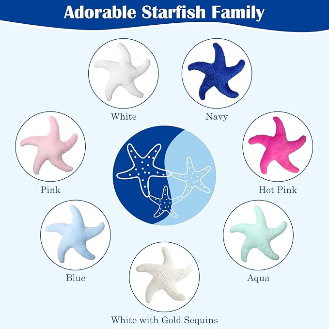 Marble Empire Starfish Pillow for Couch and Bed, 3-Piece Set of Coastal Decor Throw Pillows in White, Blue, Navy, Ocean Beach Theme Living Room Accent