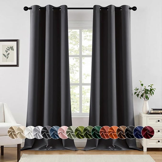 MIULEE Dark Grey Blackout Curtains for Bedroom Living Room 96 Inches Long 2 Panels, Thermal Insulated Room Darkening Drapes Grommet Noise Reducing Light Blocking Window Treatments 40x96 Inch