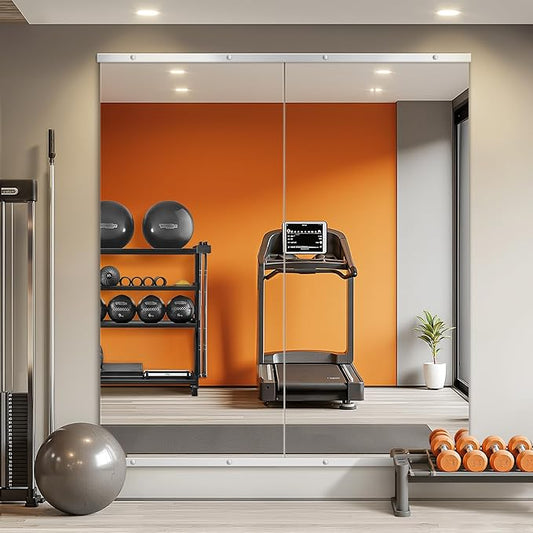 TRAHOME Home Gym Mirror for Wall,56x28x2PCS Full Length,Glass Frameless Body Large Mirror for Home Gym,Workout,Bedroom,Garage(Silver)