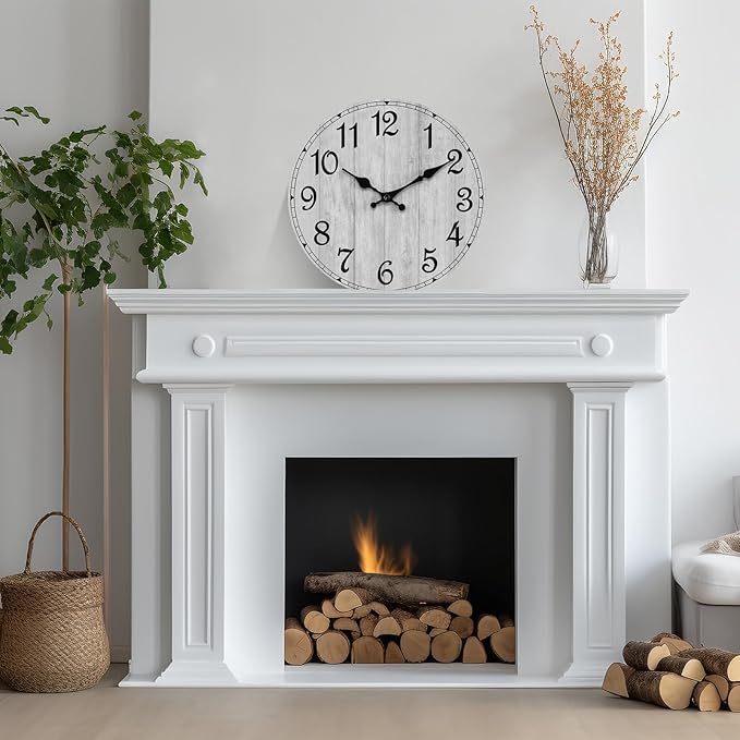 HYLANDA Wall Clock 12 Inch, Grey Wall Clocks Battery Operated Silent Non Ticking, Vintage Rustic Wooden Clocks Decorative for Kitchen Bathroom, Living Room, Bedrooms, Dining Room, Office (12")