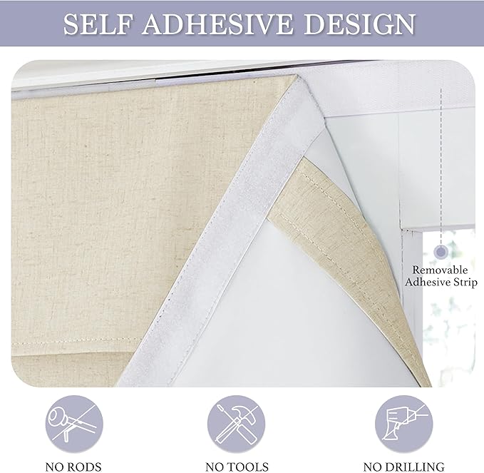 RYB HOME 100% Blackout Tricia Door Curtains, Linen Textured Blend Thermal Insulating Privacy French Door Window Tie Up Shades Living Room Curtains for Kitchen, W 30 x L 80 inches, Beige, 1 Panel