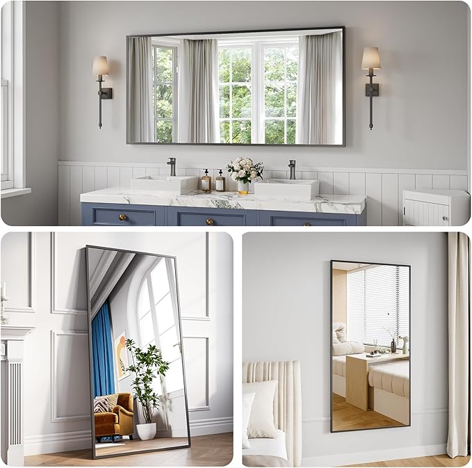Koonmi Bathroom Mirror 30x60 Matte Black Bathroom Wall-Mounted Mirrors, Modern Rectangle Vanity Mirror, HD Tempered Glass, Aluminum Alloy Frame Allow to Hang Horizontally or Vertically
