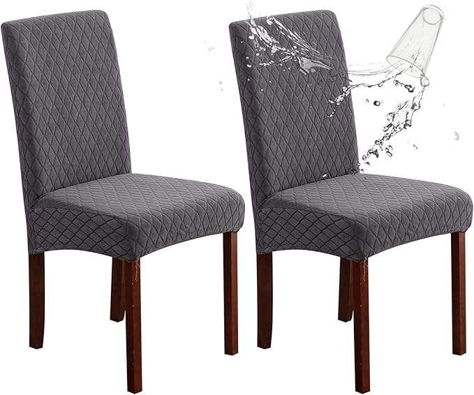 Genina Waterproof Chair Covers for Dining Room Set of 2, Stretch Jacquard Dining Chair Slipcovers Removable Washable Chair Protectors Cover for Kitchen, Hotel, Restaurant (Argyle-Dark Gray, 2 PCS)