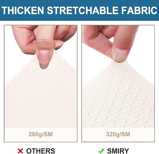 Smiry Waterproof Seat Covers for Dining Room Chairs Set of 6, Stretch Jacquard Removable Washable Chair Seat Slipcovers Protector, No Rear Covers, Ivory